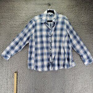 Great Northwest Indigo Top Women’s 3X Blue Plaid Flannel Button-Up Classic Colla